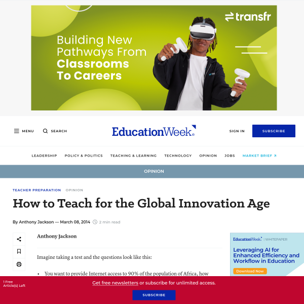 How to Teach for the Global Innovation Age