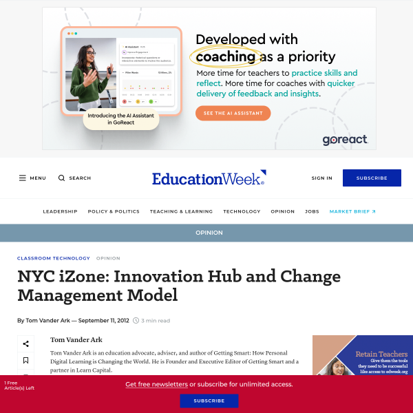 NYC iZone: Innovation Hub and Change Management Model