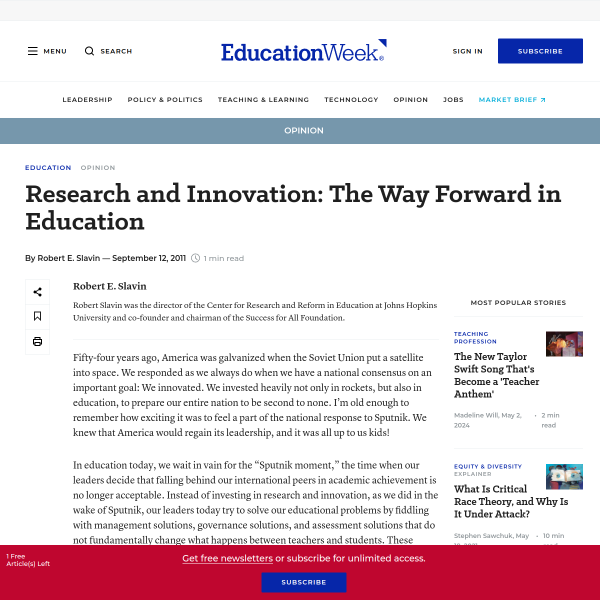 Research and Innovation: The Way Forward in Education