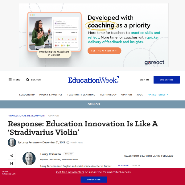 Response: Education Innovation Is Like A 'Stradivarius Violin'
