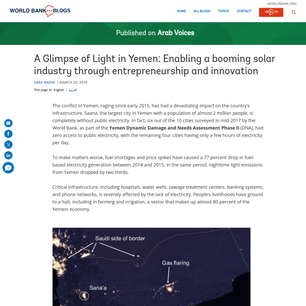 A Glimpse of Light in Yemen: Enabling a booming solar industry through entrepreneurship and innovation