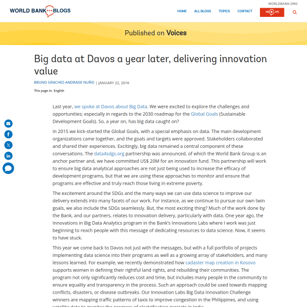 Big data at Davos a year later, delivering innovation value