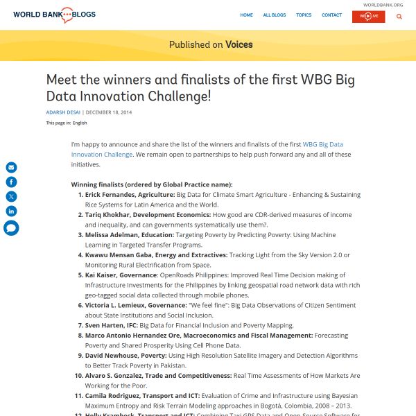 Meet the winners and finalists of the first WBG Big Data Innovation Challenge!