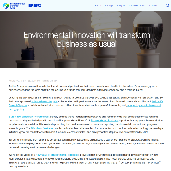 Environmental innovation will transform business as usual