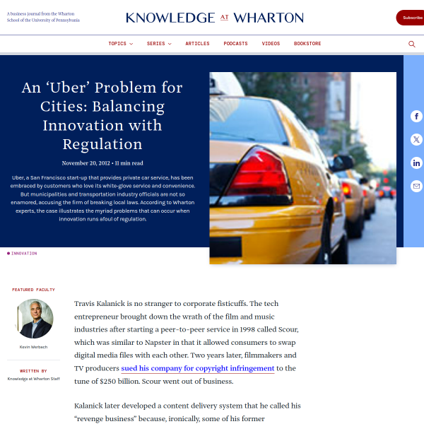 An 'Uber' Problem for Cities: Balancing Innovation with Regulation - Knowledge@Wharton