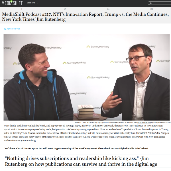 MediaShift Podcast #217: NYT’s Innovation Report; Trump vs. the Media Continues; New York Times’ Jim Rutenberg - MediaShift