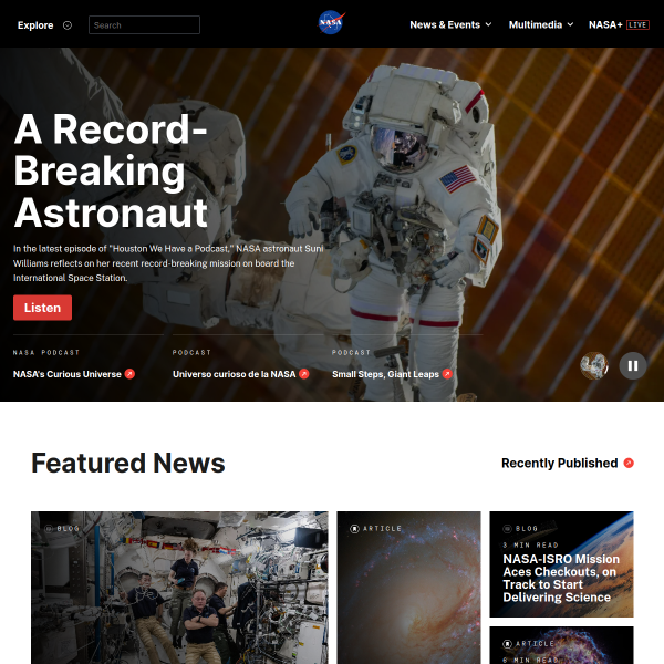 Screenshot nasa.gov
