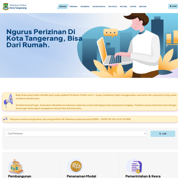 Screenshot perizinanonline.tangerangkota.go.id