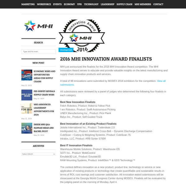 2016 MHI Innovation Award Finalists - MHI Blog