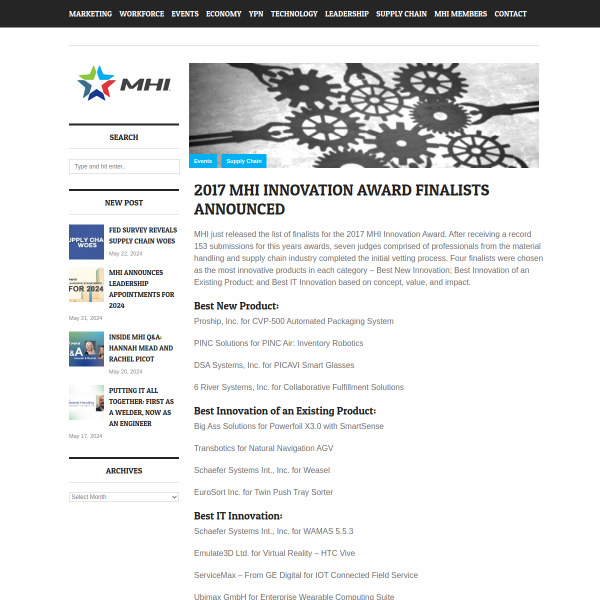 2017 MHI Innovation Award Finalists Announced - MHI Blog