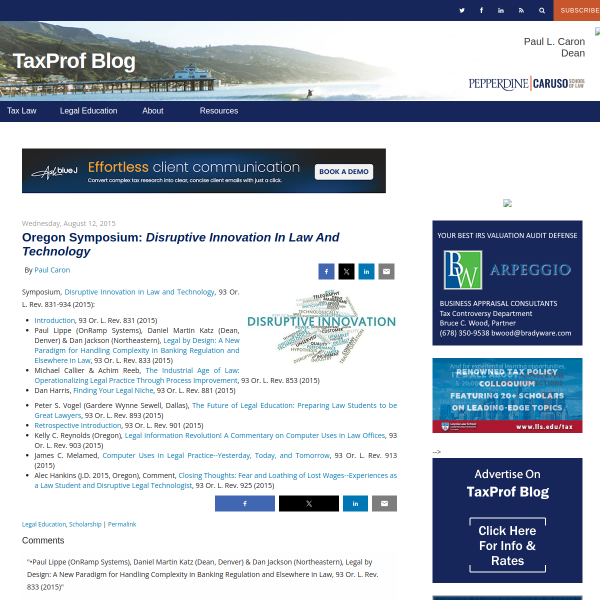 TaxProf Blog: Oregon Symposium: Disruptive Innovation In Law And Technology