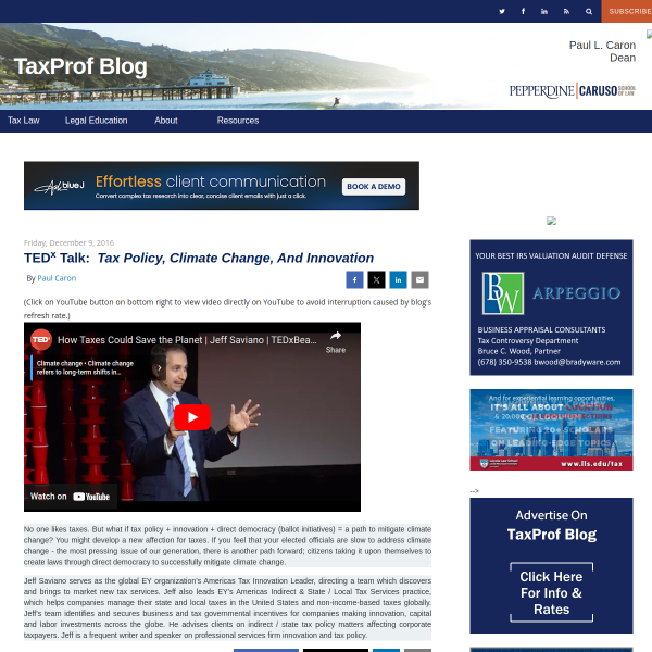 TaxProf Blog: TEDx Talk:Tax Policy, Climate Change, And Innovation