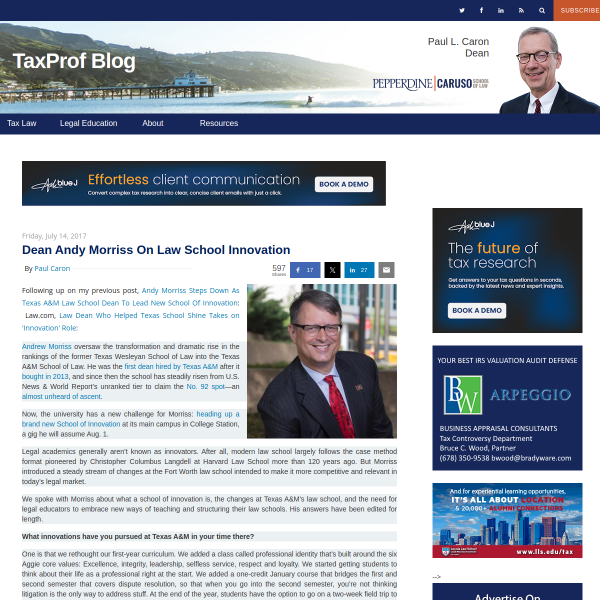 TaxProf Blog: Dean Andy Morriss On Law School Innovation