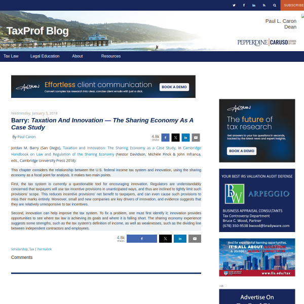 TaxProf Blog: Barry: Taxation And Innovation — The Sharing Economy As A Case Study