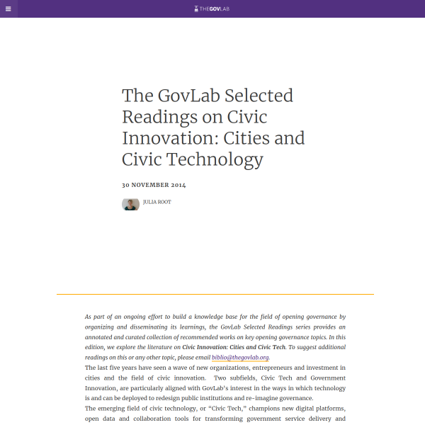 The GovLab Selected Readings on Civic Innovation: Cities and Civic Technology - The Governance Lab @ NYU