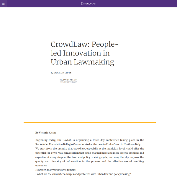 CrowdLaw: People-led Innovation in Urban Lawmaking - The Governance Lab @ NYU