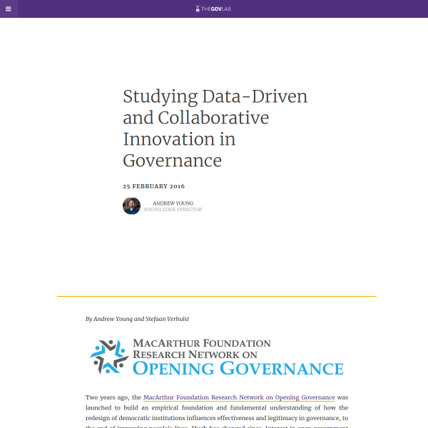 Studying Data-Driven and Collaborative Innovation in Governance - The Governance Lab @ NYU