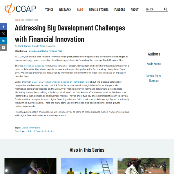 Addressing Big Development Challenges with Financial Innovation