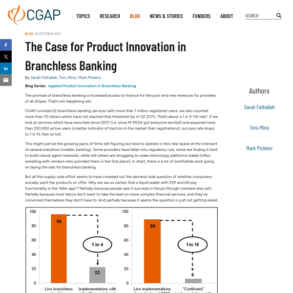 The Case for Product Innovation in Branchless Banking