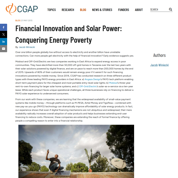 Financial Innovation and Solar Power: Conquering Energy Poverty