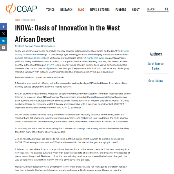INOVA: Oasis of Innovation in the West African Desert