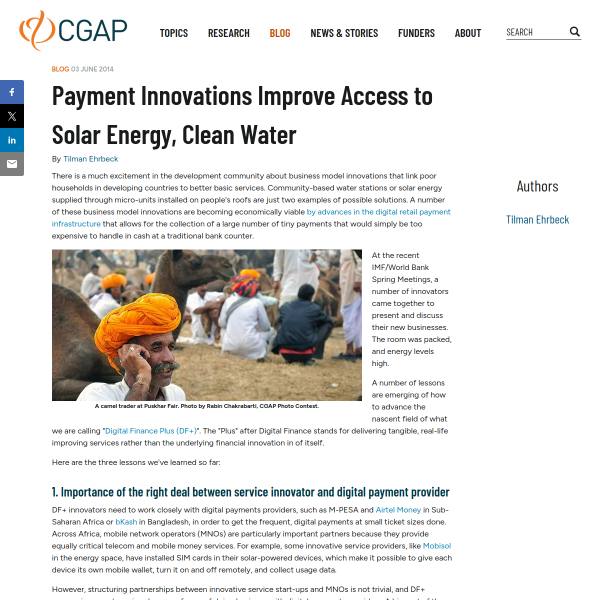 Payment Innovations Improve Access to Solar Energy, Clean Water