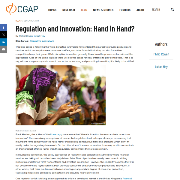 Regulation and Innovation: Hand in Hand?