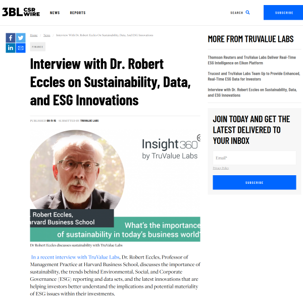 Interview with Dr. Robert Eccles on Sustainability, Data, and ESG Innovations