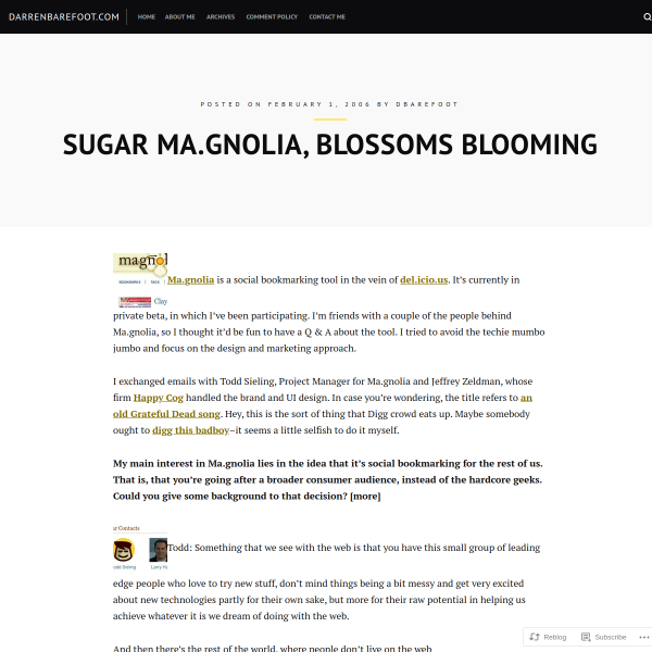 Darren Barefoot interviews Jeffrey Zeldman and Todd Sieling of Ma.gnolia