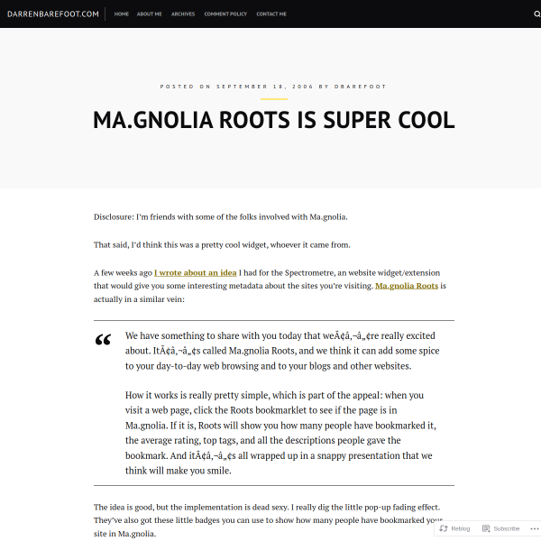 Darren likes Ma.gnolia&#039;s new &quot;Roots&quot; feature