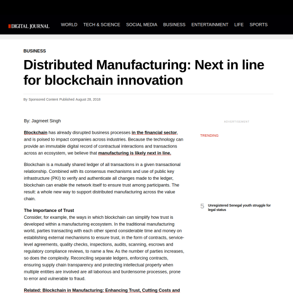 Distributed Manufacturing: Next in line for blockchain innovation