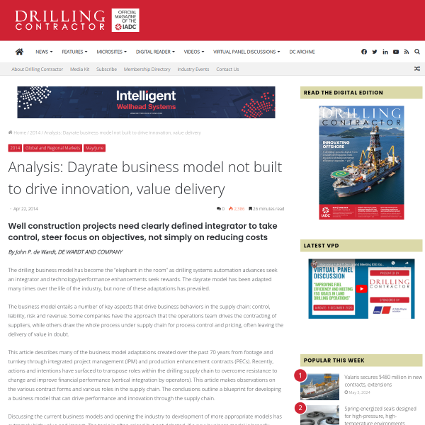 Analysis: Dayrate business model not built to drive innovation, value delivery - Drilling Contractor