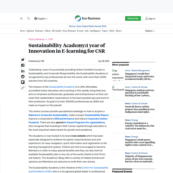 Sustainability Academy:1 year of Innovation in E-learning for CSR