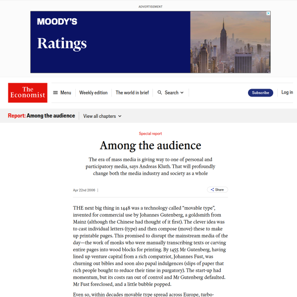 &quot;Among the audience&quot;, a survey of blogging in The Economist