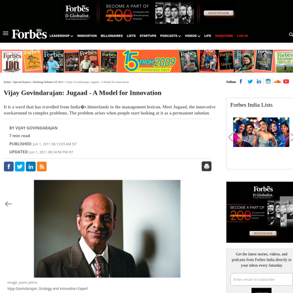 Vijay Govindarajan: Jugaad - A Model for Innovation - Forbes India