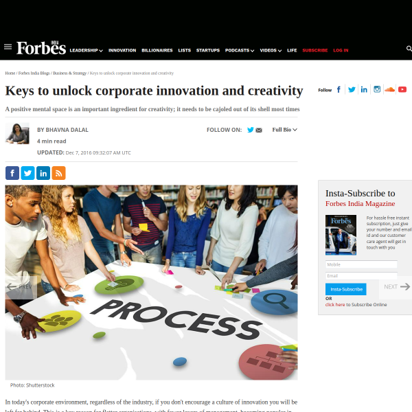 Keys to unlock corporate innovation and creativity - Forbes India Blog