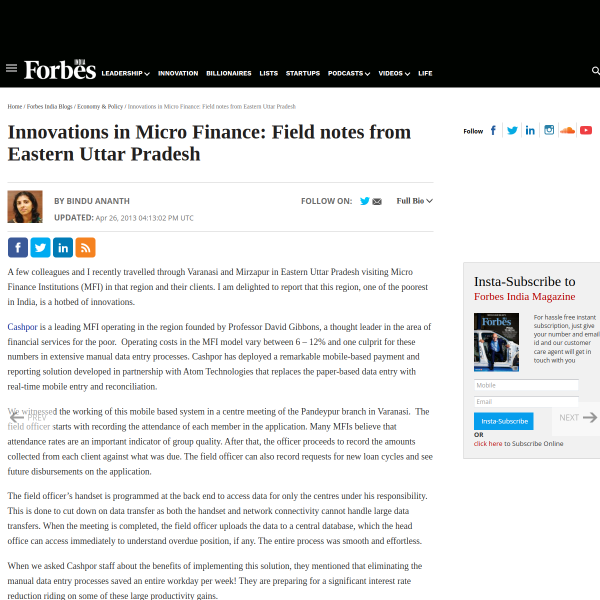 Innovations in Micro Finance: Field notes from Eastern Uttar Pradesh - Forbes India Blog