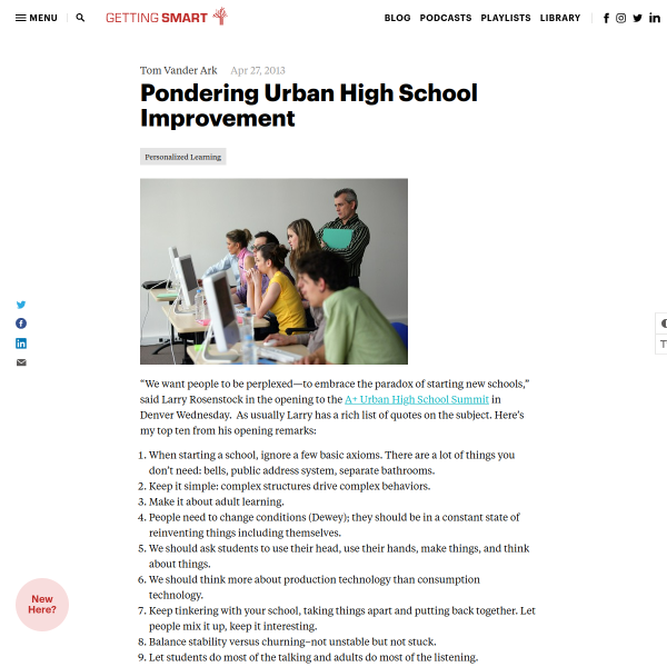 Pondering Urban High School Improvement - Getting Smart by Tom Vander Ark - blended learning, High school, Innovation, STEM