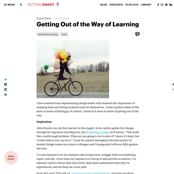 Getting Out of the Way of Learning - Getting Smart by Susan Lucille Davis - EdTech, education innovation, Teaching