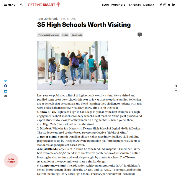 35 High Schools Worth Visiting - Getting Smart by Tom Vander Ark - blended learning, education innovation