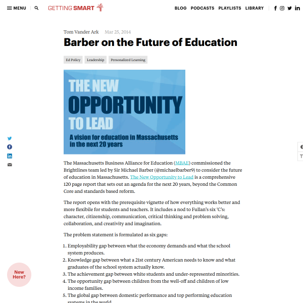 Barber on the Future of Education - Getting Smart by Tom Vander Ark - EdTech, Innovation