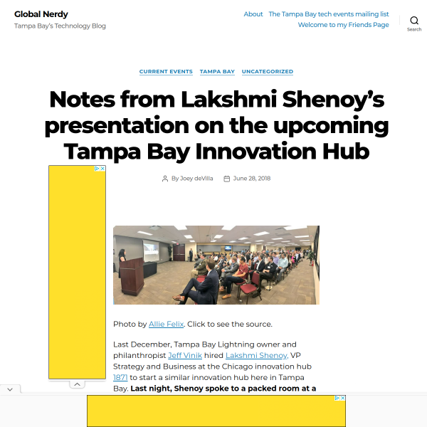 Notes from Lakshmi Shenoy’s presentation on the upcoming Tampa Bay Innovation Hub - Global Nerdy - Joey deVilla's mobile/tech blog