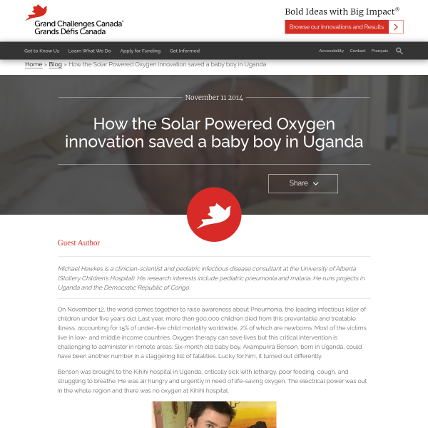 How the Solar Powered Oxygen innovation saved a baby boy in Uganda - Grand Challenges Canada
