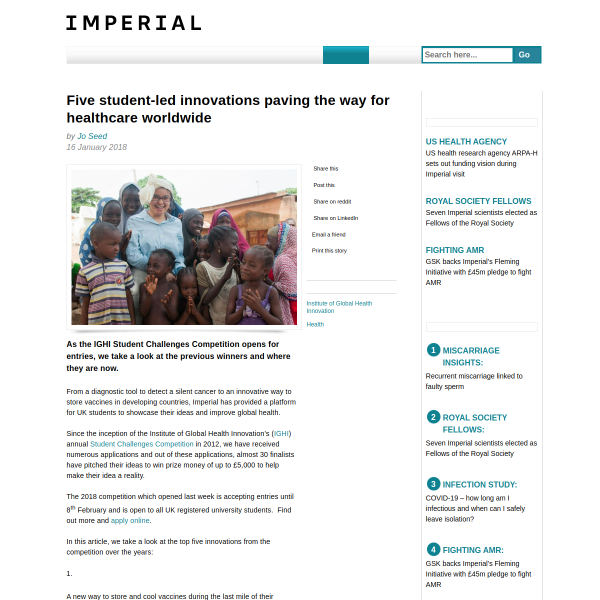 Five student-led innovations paving the way for healthcare worldwide - Imperial News - Imperial College London