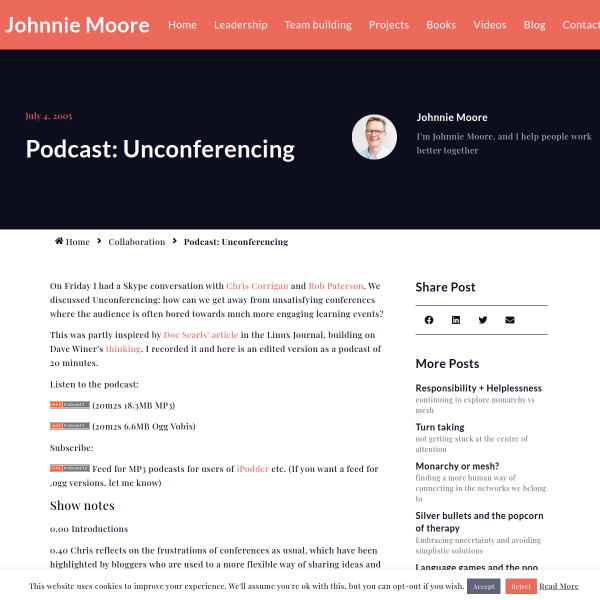 20-minute podcast in July 2005 about &quot;unconferencing&quot;
