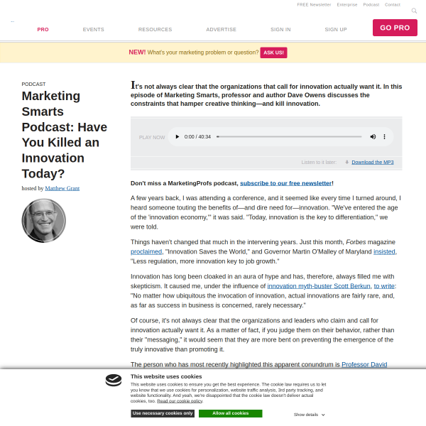 Marketing Smarts Podcast: Have You Killed an Innovation Today?