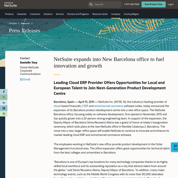 NetSuite expands into New Barcelona office to fuel innovation and growth