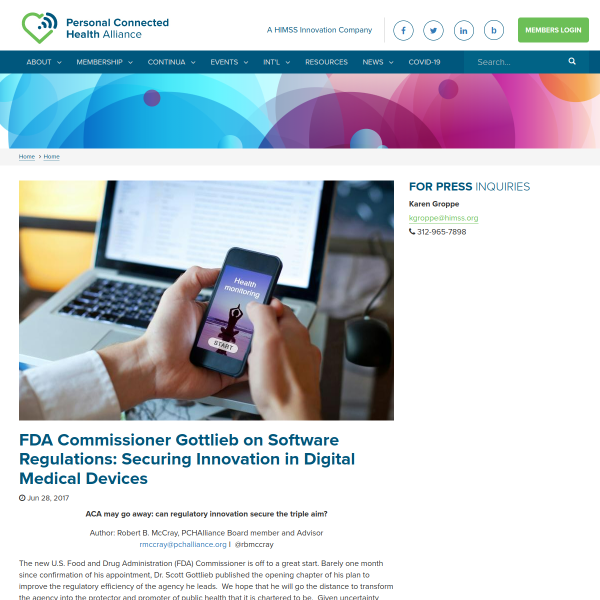 FDA Commissioner Gottlieb on Software Regulations: Securing Innovation in Digital Medical Devices