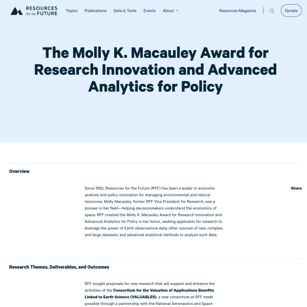The Molly K. Macauley Award for Research Innovation and Advanced Analytics for Policy