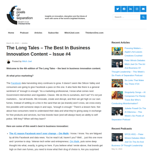 The Long Tales - The Best In Business Innovation Content - Issue #4 - Six Pixels of Separation - Marketing and Communications Blog - By Mitch Joel